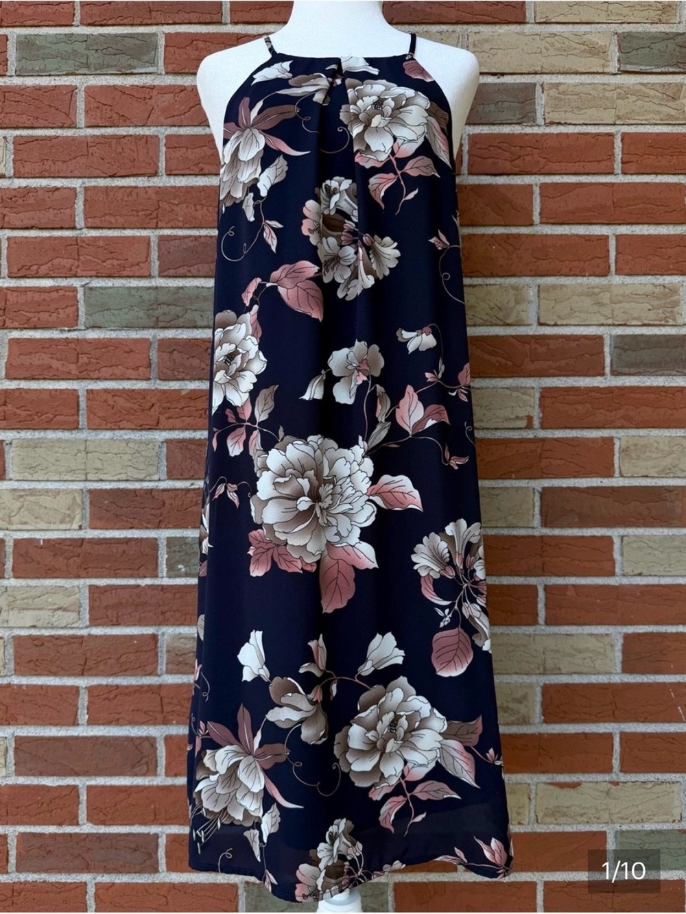 Papaya Floral Print Navy Blue Halter Midi Dress 👗